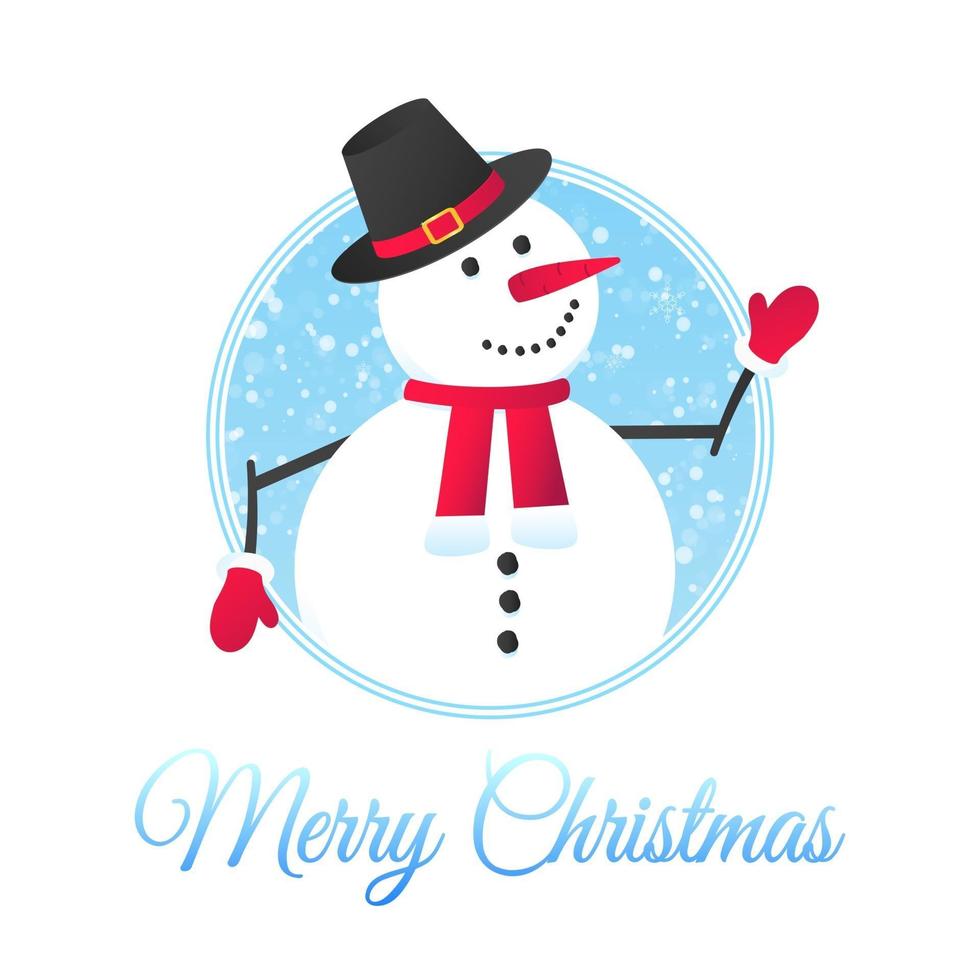 le bonhomme de neige avec chapeau, gants, avec illustration vectorielle de neige tombante design plat style. vecteur