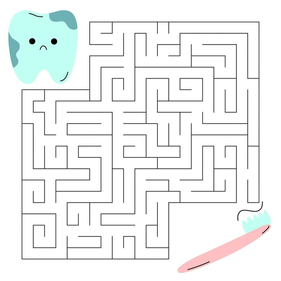 Labyrinthe Jeu pour enfants. mignonne brosse à dents à la recherche pour une façon à le peu dent. le concept de brossage dents. enfant personnage pour dentisterie. imprimable feuille de travail avec Solution pour école et préscolaire. vecteur