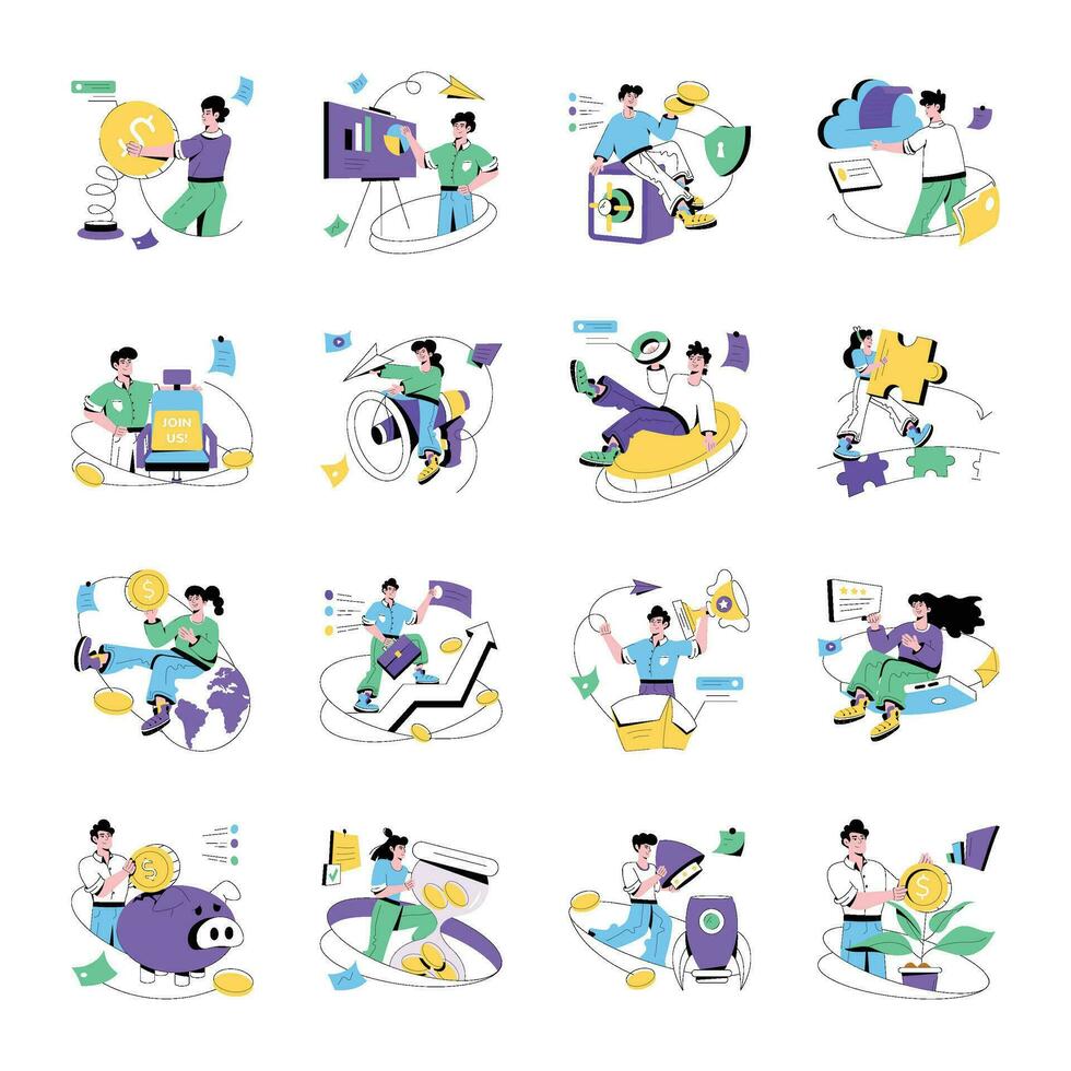 pack d'illustrations plates d'analyse commerciale vecteur