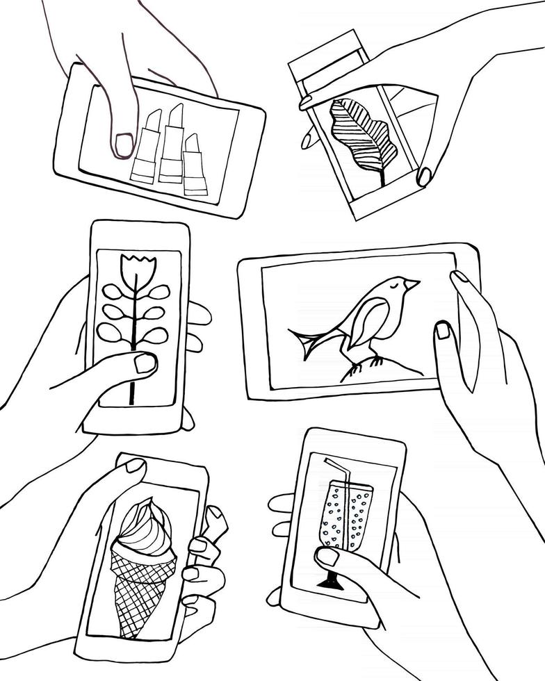 jeu de mains avec téléphone portable smartphone et tablette vecteur