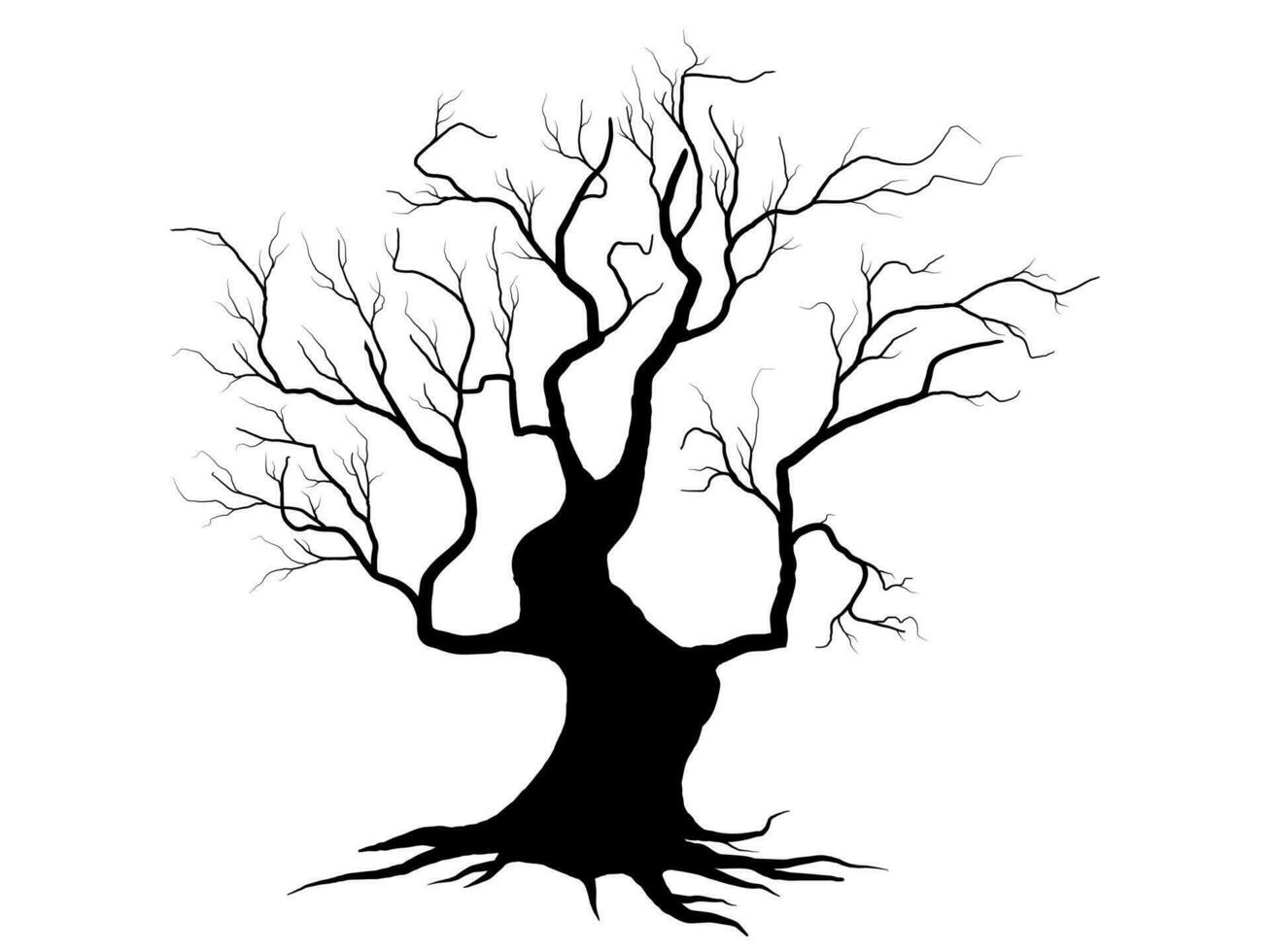 silhouette d'arbre de branche noire isolée sur fond blanc, vecteur dessiné à la main.