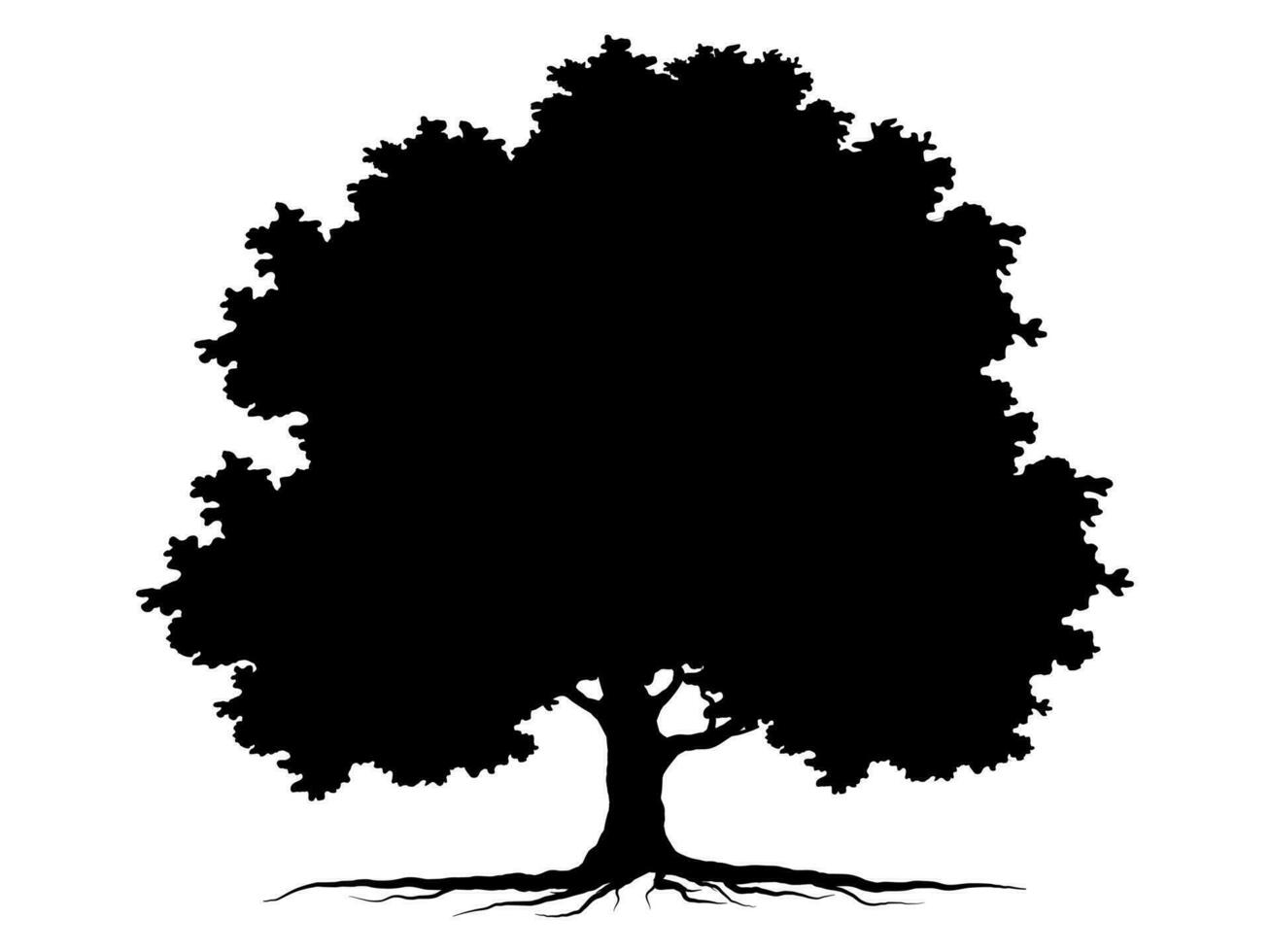 les arbres noirs et les racines avec des feuilles sont beaux et rafraîchissants. style de logo arbre et racines. vecteur