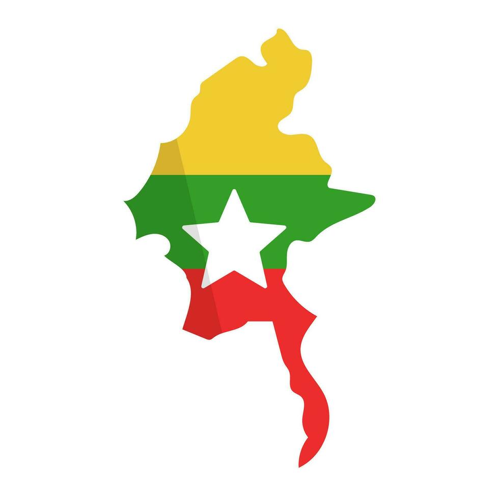 plat conception myanmar drapeau dans le forme de myanmar carte. vecteur. vecteur