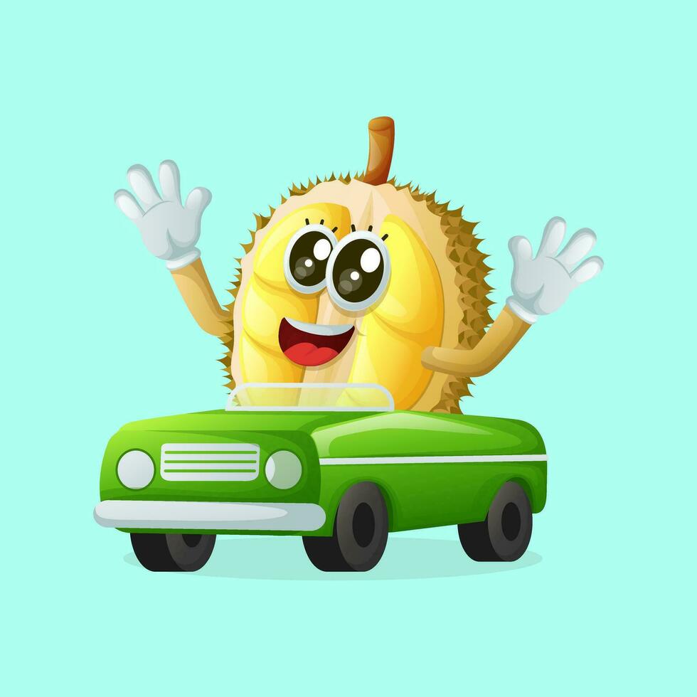 mignonne durian personnage en jouant avec voiture jouet vecteur