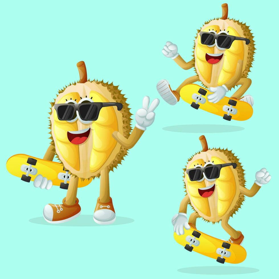 mignonne durian personnages faire de la planche à roulettes vecteur