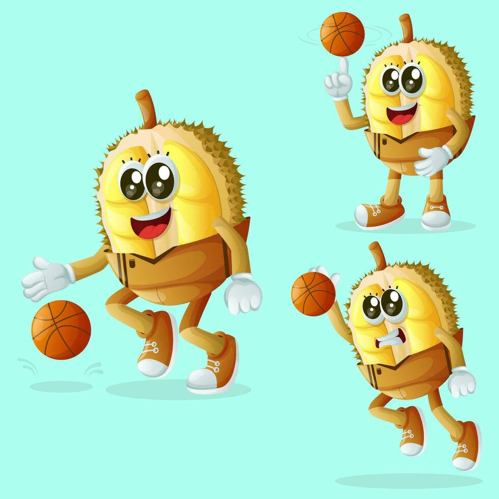 mignonne durian personnages en jouant basketball vecteur