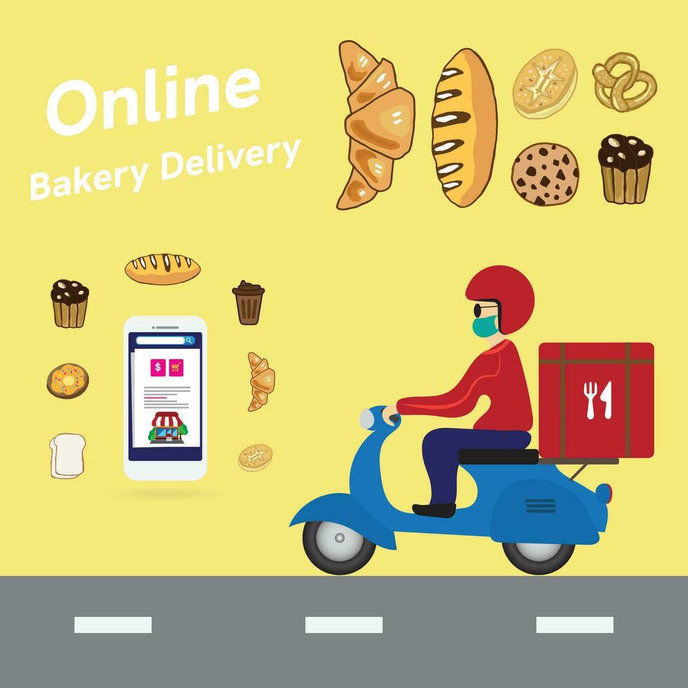 boulangerie en ligne un service ou Plate-forme ensemble. en ligne commande bonbons et biscuits via l'Internet. plat vecteur illustration.