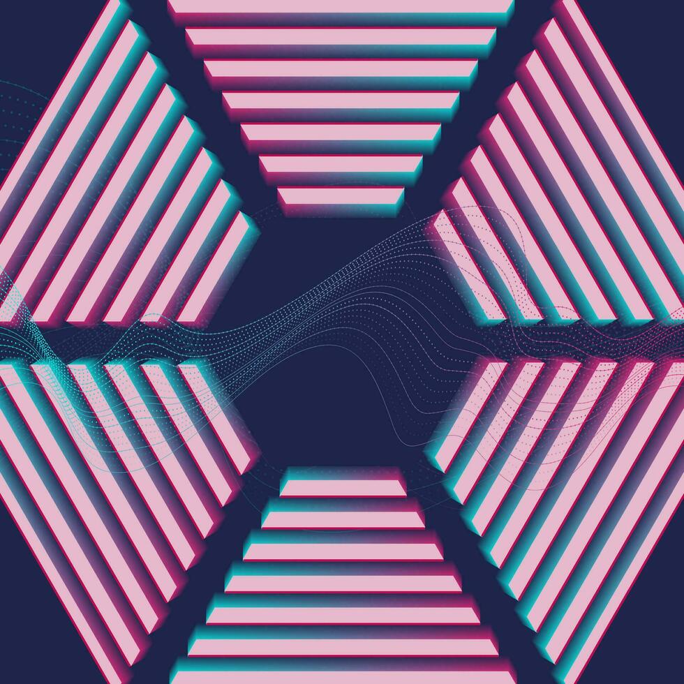 abstrait rétro Contexte avec à pois lignes vagues et linéaire hexagone vecteur