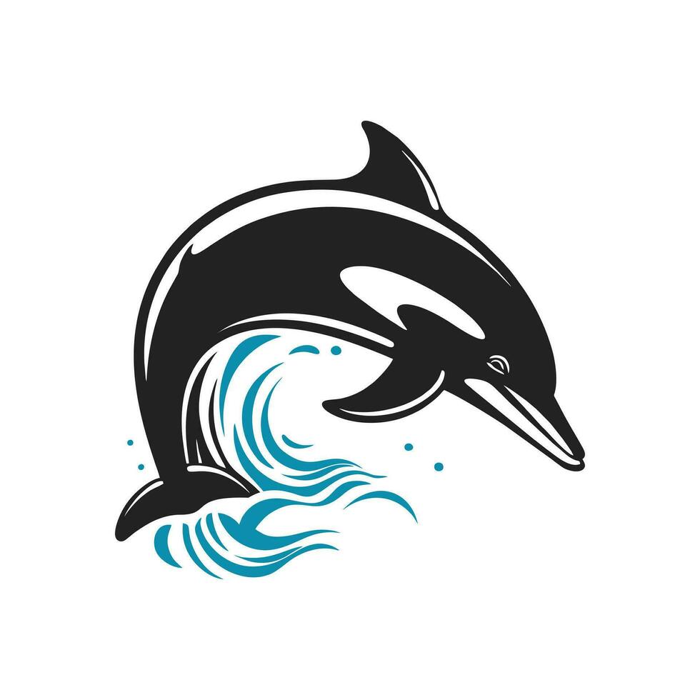 dauphin sauter au dessus vagues logo mascotte vecteur illustration