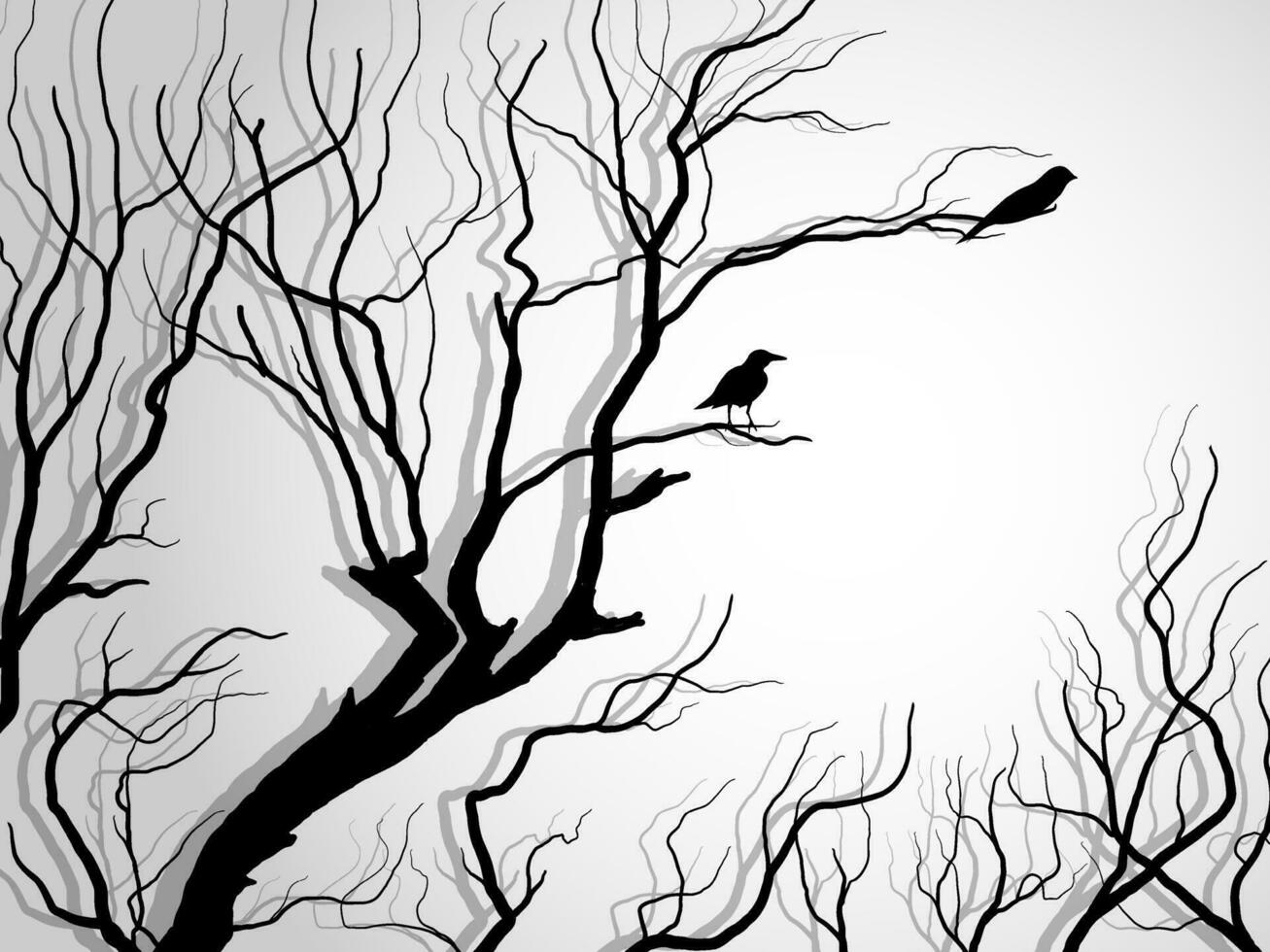 arbre de branche noire ou ensemble de silhouettes d'arbres nus. illustrations isolées dessinées à la main. vecteur