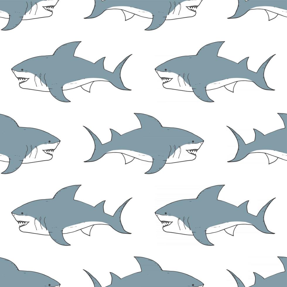 modèle sans couture de requin, requin doodle esquissé dessiné à la main, illustration vectorielle vecteur