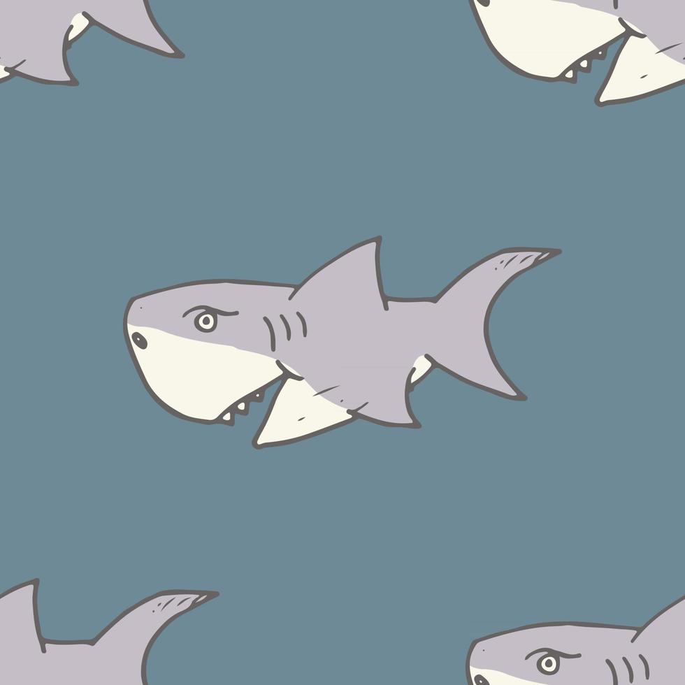 modèle sans couture de requin, requin doodle esquissé dessiné à la main, illustration vectorielle vecteur