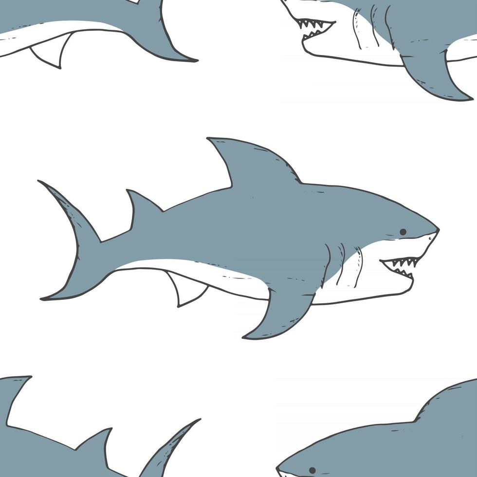 modèle sans couture de requin, requin doodle esquissé dessiné à la main, illustration vectorielle vecteur