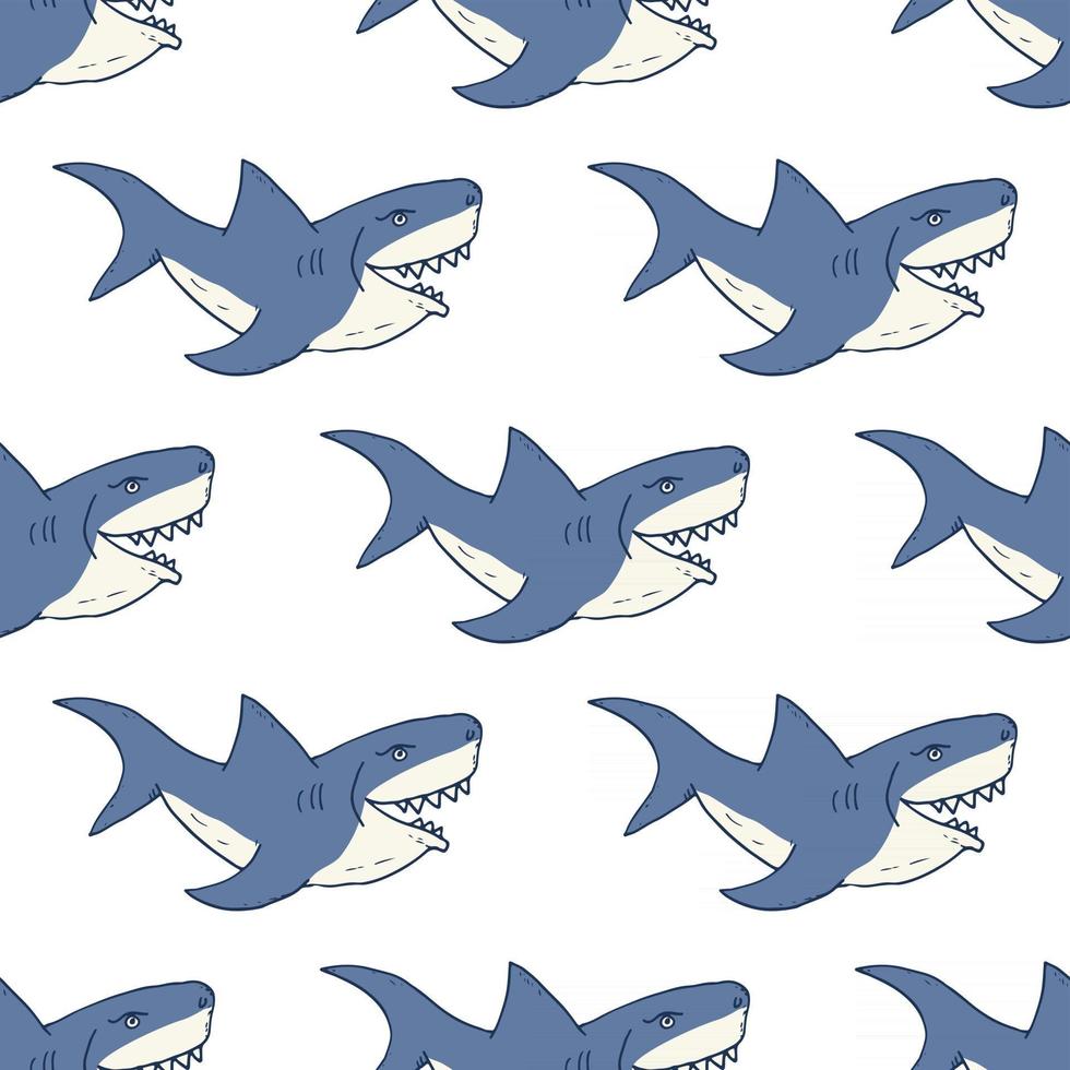 modèle sans couture de requin, requin doodle esquissé dessiné à la main, illustration vectorielle vecteur