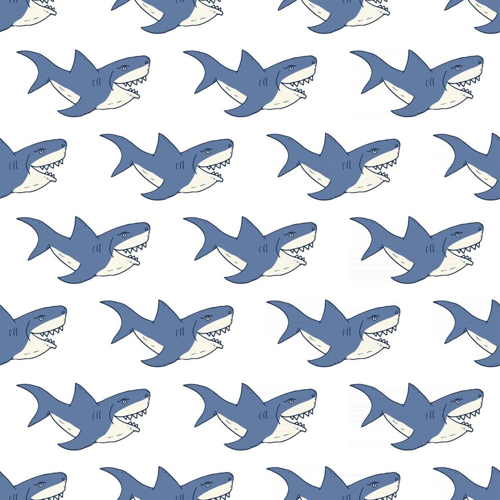 modèle sans couture de requin, requin doodle esquissé dessiné à la main, illustration vectorielle vecteur