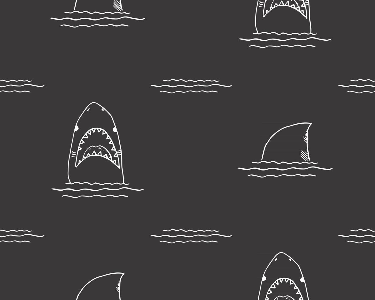 modèle sans couture de requin, requin doodle esquissé dessiné à la main, illustration vectorielle vecteur