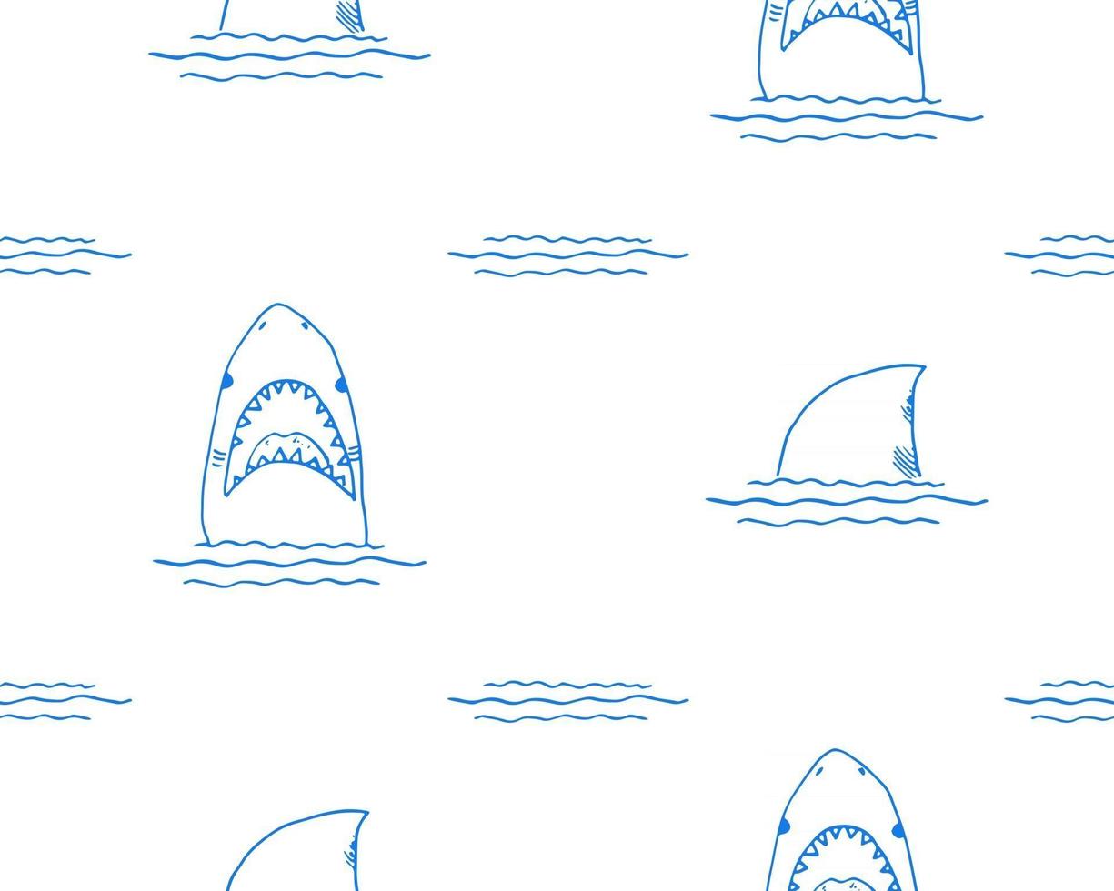 modèle sans couture de requin, requin doodle esquissé dessiné à la main, illustration vectorielle vecteur