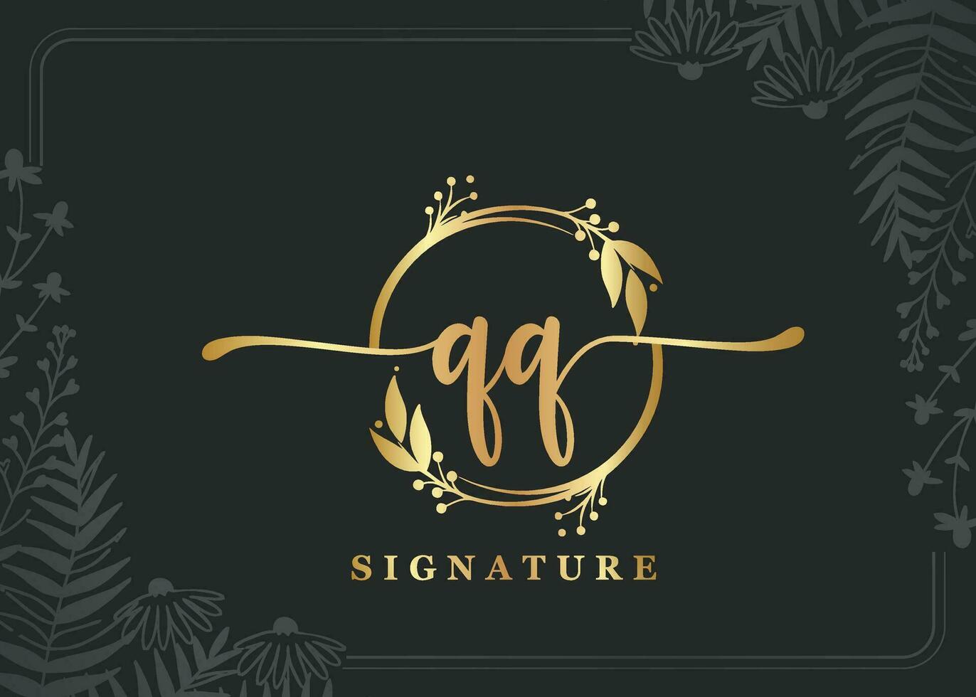 luxe or Signature initiale qq logo conception isolé feuille et fleur vecteur