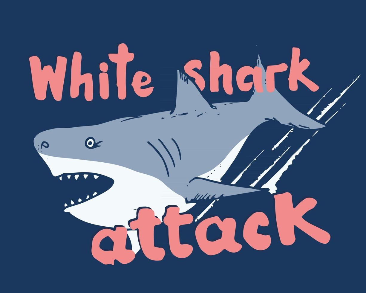 Croquis dessiné main requin mignon, illustration vectorielle de t-shirt impression design vecteur