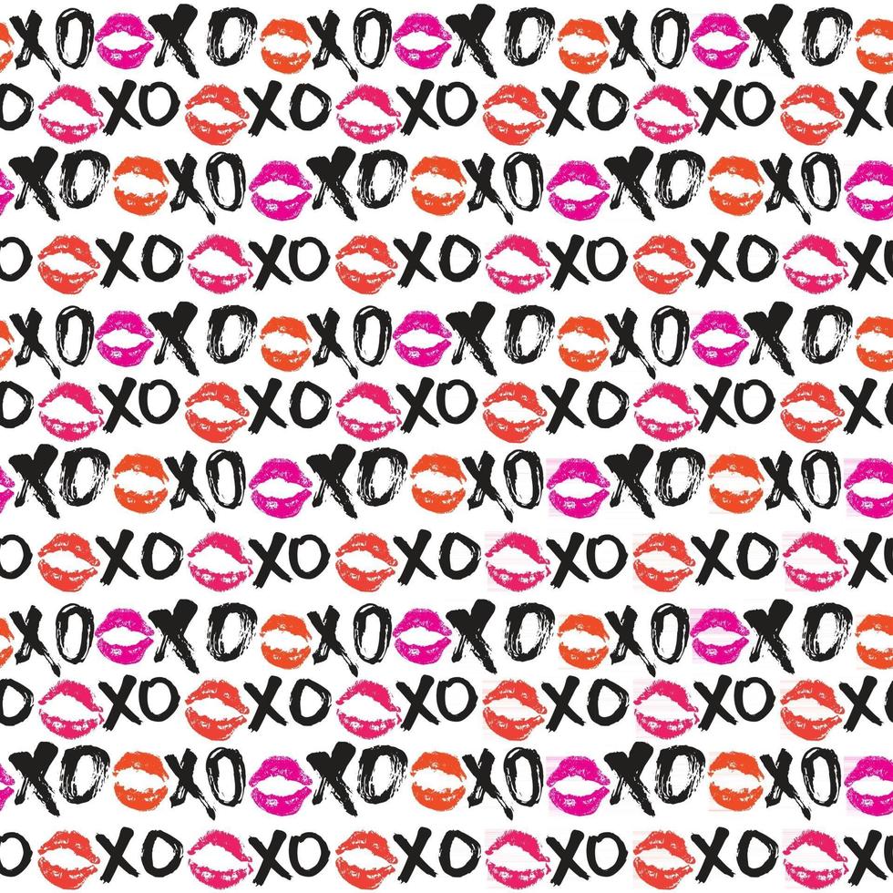 Xoxo brosse lettrage signe modèle sans couture, expression de câlins et de bisous calligraphiques grunge, abréviation d'argot internet symboles xoxo, illustration vectorielle isolée sur fond blanc vecteur