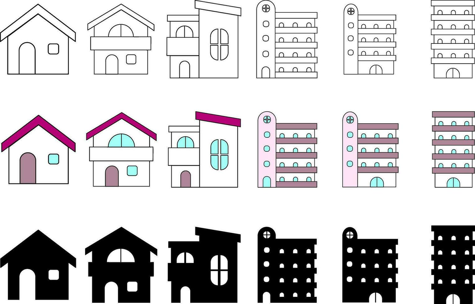 ensemble de bâtiments et moderne ville Maisons vecteur Icônes