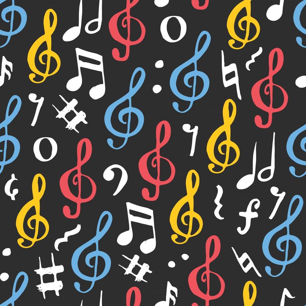 illustration vectorielle de note de musique modèle sans couture. symboles de notes de musique doodle esquissés dessinés à la main vecteur