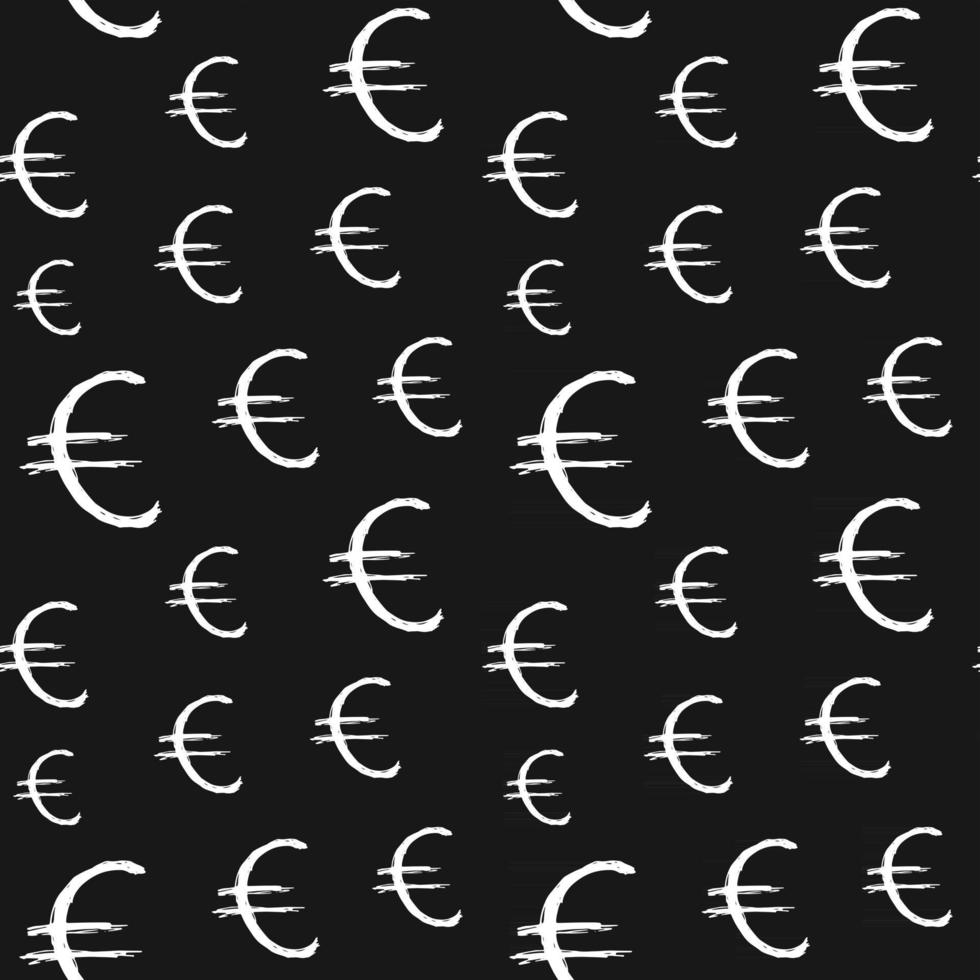 Icône de signe euro brosse lettrage modèle sans couture, fond de symboles calligraphiques grunge, illustration vectorielle vecteur