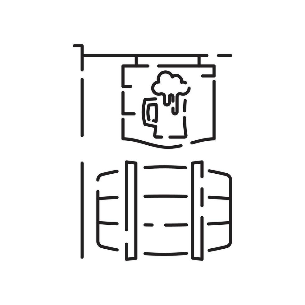 Bière ligne icône. contient tel Icônes comme baril, pack de six, tonnelet, enseigne, tasse, boissons. de l'alcool pub ou bar verre. deux des lunettes de Bière grillage création éclaboussure sur blanc Contexte. vecteur illustration