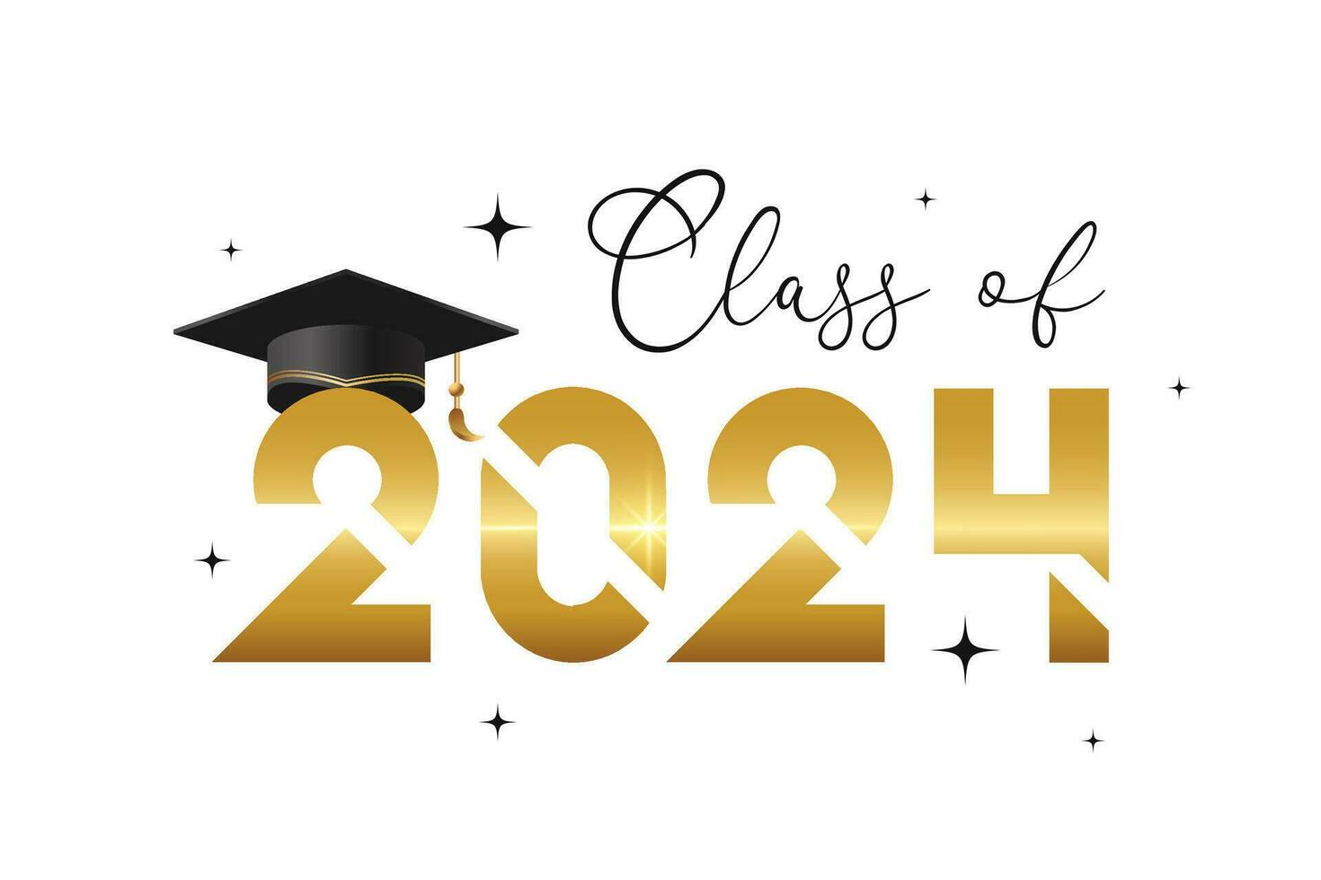 classe de 2024 t chemise conception. classe de 2024, mot caractères scénario bannière. félicitations l'obtention du diplôme caractères avec académique casquette. modèle pour conception fête haute école ou collège, diplômé invitations. vecteur