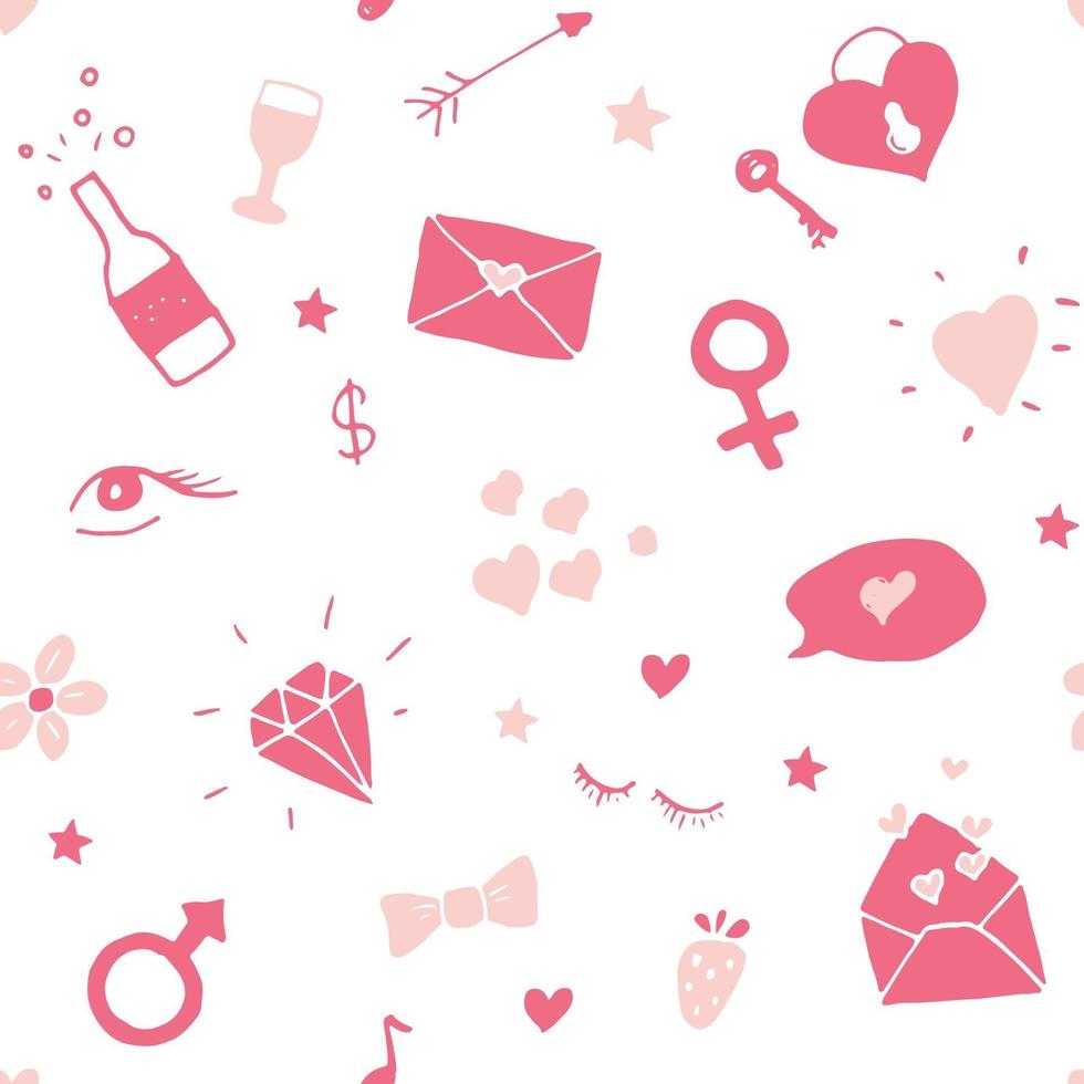 amour et illustration vectorielle de Saint Valentin modèle sans couture. dessiné à la main esquissé doodle fond de symboles romantiques vecteur