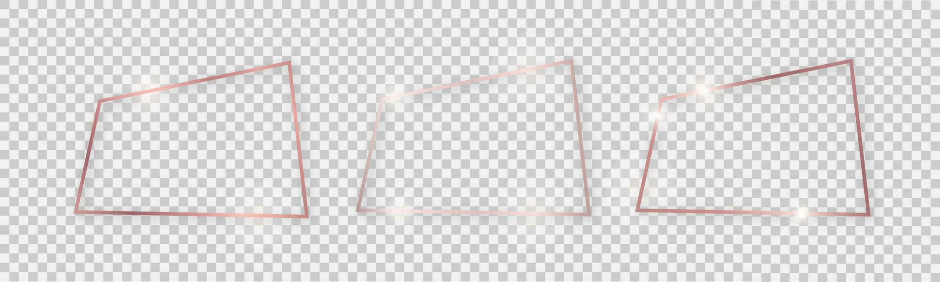 brillant cadres avec embrasé effets. ensemble de Trois Rose or cadres avec ombres vecteur