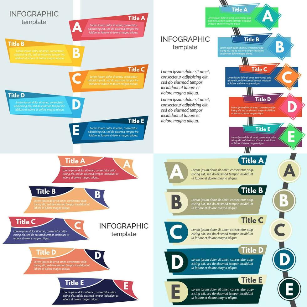 ensemble de quatre éléments de infographie conception. étape par étape infographie conception modèle. vecteur illustration