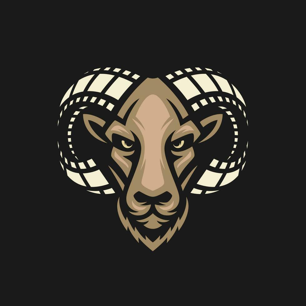 RAM chèvre tête avec klaxon en forme de film ruban logo illustration vecteur