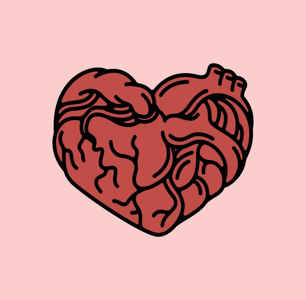 illustration de cœur anatomie avec l'amour symbole forme dans ligne art conception vecteur