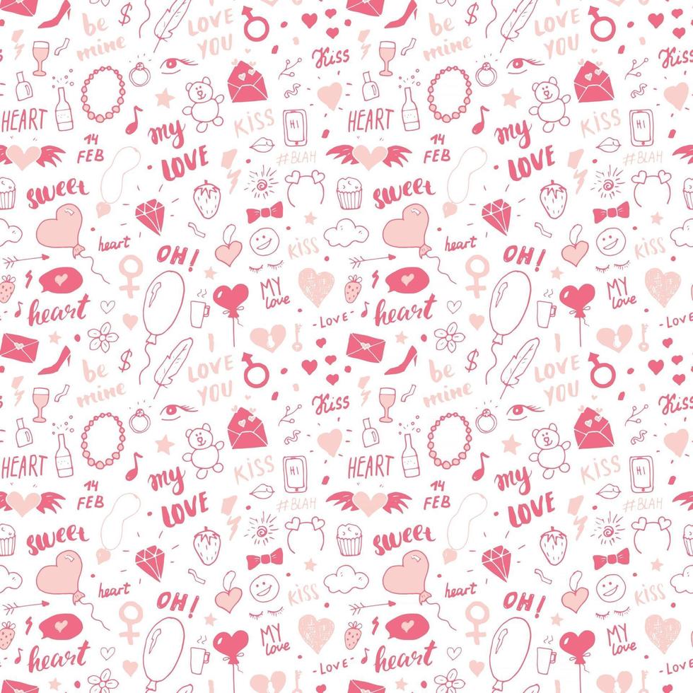 amour et illustration vectorielle de Saint Valentin modèle sans couture. dessiné à la main esquissé doodle fond de symboles romantiques vecteur