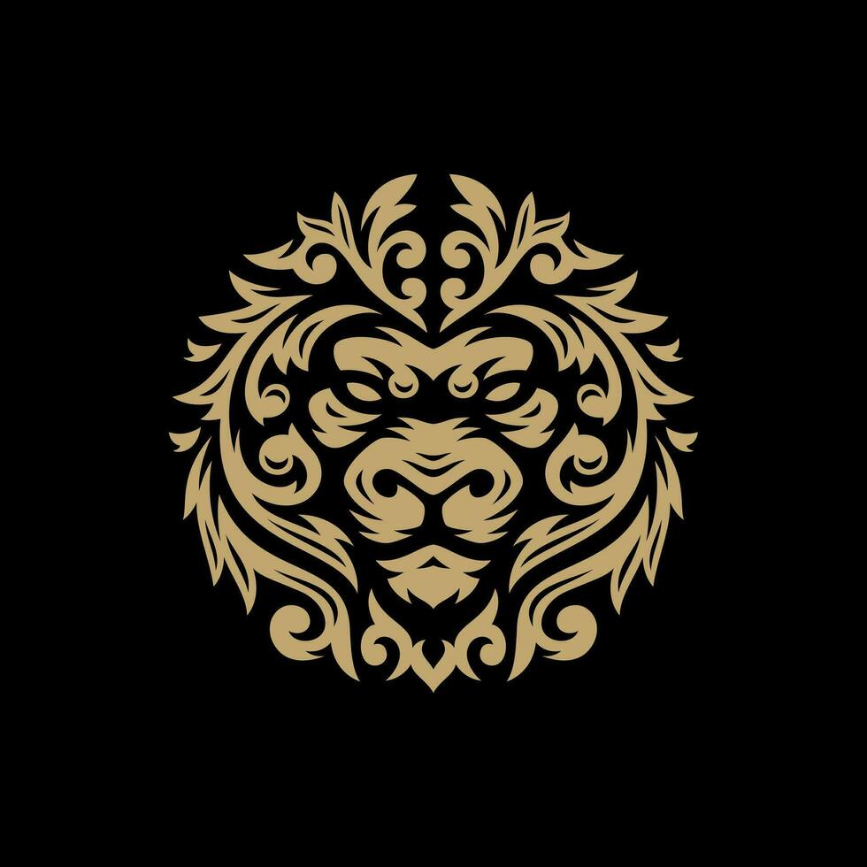 Lion tête avec floral tribal logo illustration sur foncé Contexte vecteur