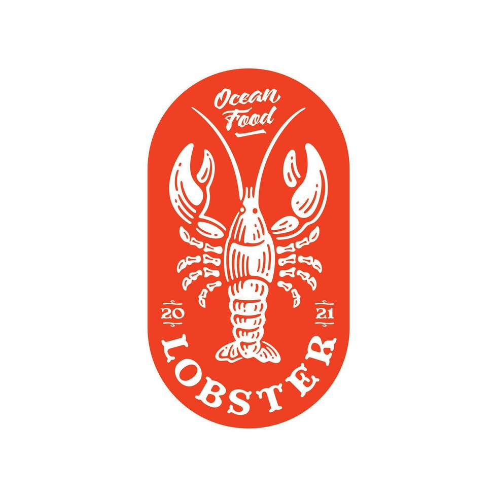 logo badge de Homard Fruit de mer dans griffonnage ancien conception. vecteur