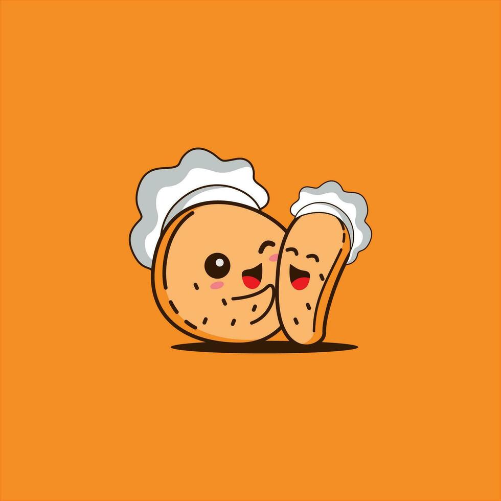 logo avec chef chapeau. boulangerie nourriture logo. boulangerie chef. pain mascotte avec chapeau et smiley mascotte. vecteur