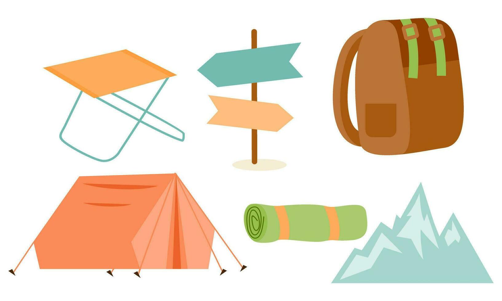 dessin animé camping et randonnée équipement tente et forêt la nature camp logo vecteur