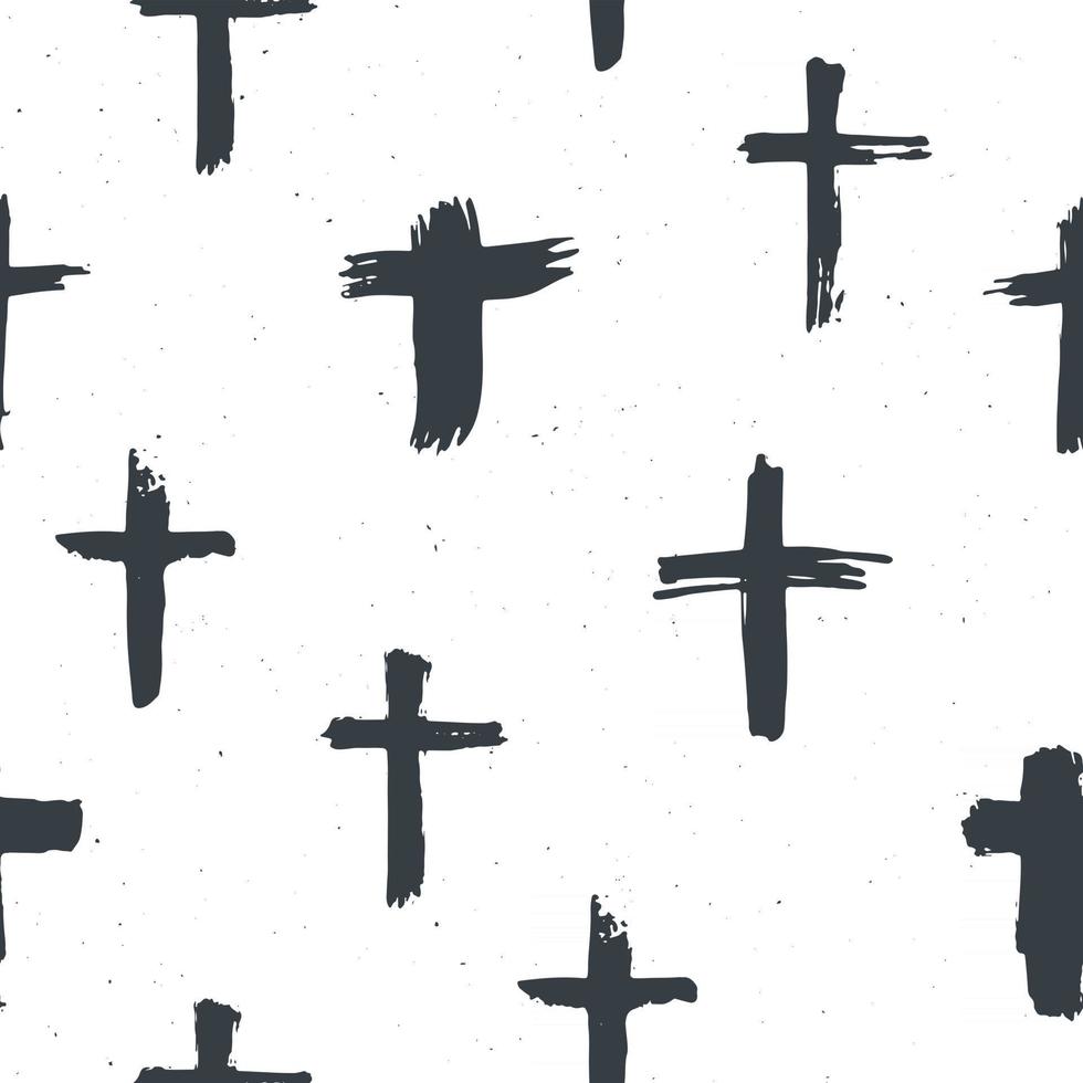 croix symboles seamless pattern grunge dessinés à la main croix chrétiennes, icônes de signes religieux, illustration vectorielle de crucifix symbole vecteur