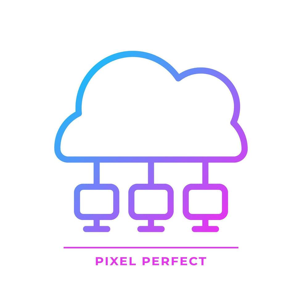 nuage réseau pixel parfait pente linéaire vecteur icône. central dépôt de numérique données. virtuel l'informatique système. mince ligne Couleur symbole. moderne style pictogramme. vecteur isolé contour dessin