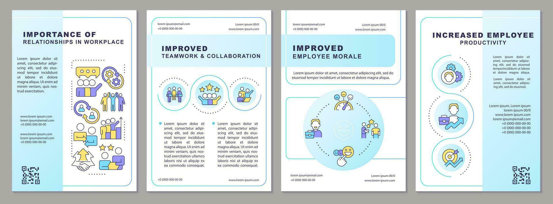 importance de relation dans lieu de travail bleu brochure modèle. brochure conception avec linéaire Icônes. modifiable 4 vecteur mises en page pour présentation, annuel rapports