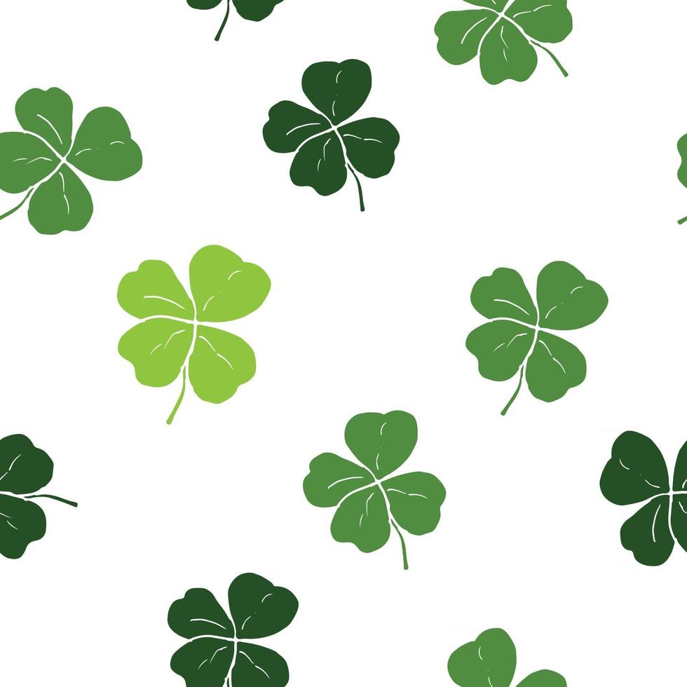 feuille de trèfle dessinés à la main doodle illustration vectorielle de modèle sans couture. symbole de la Saint-Patrick, fond de shamrock chanceux irlandais vecteur