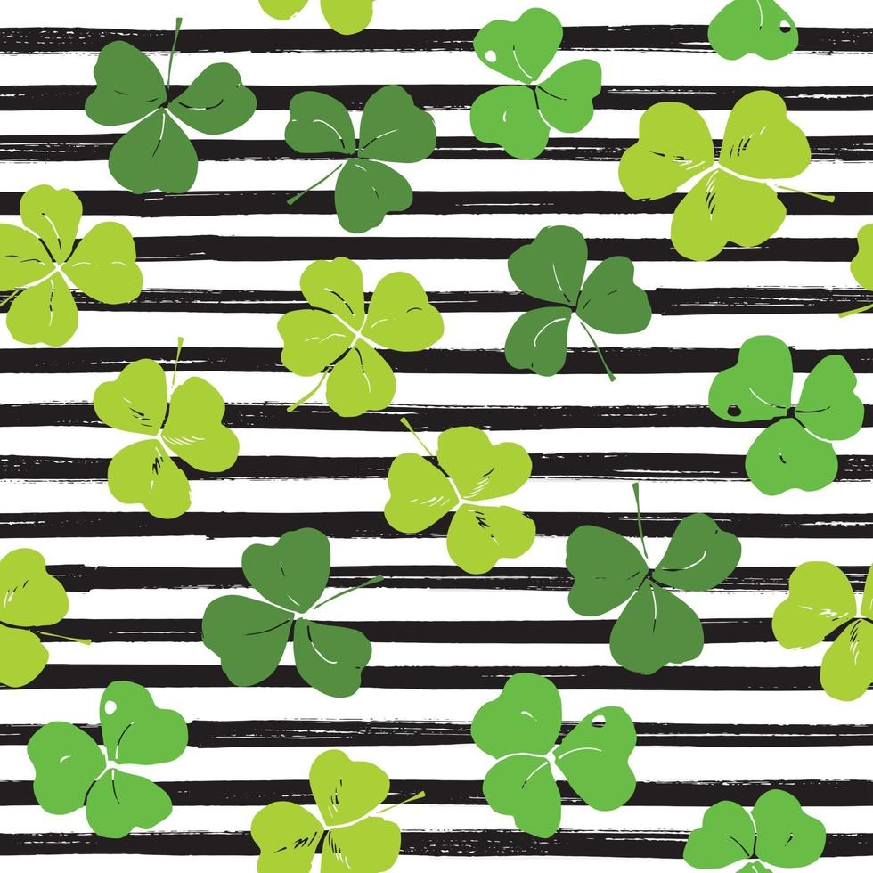 feuille de trèfle dessinés à la main doodle illustration vectorielle de modèle sans couture. symbole de la Saint-Patrick, fond de shamrock chanceux irlandais vecteur