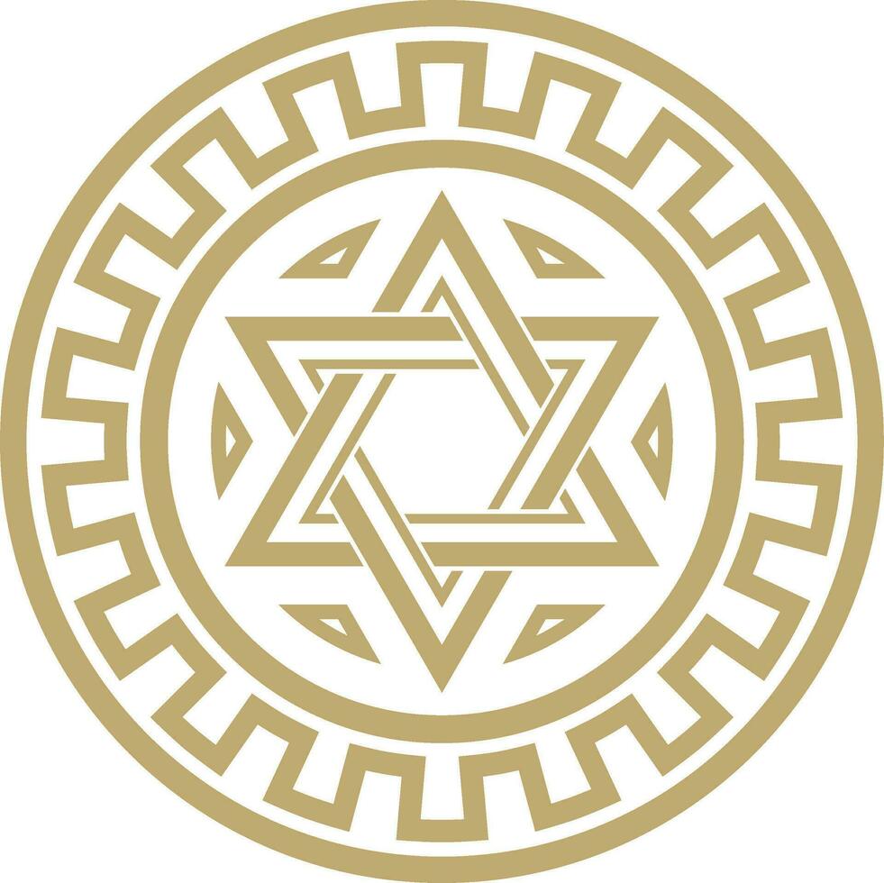 vecteur rond d'or juif nationale ornement. étoile de David. sémitique populaire cercle, modèle. israélien ethnique signe, bague