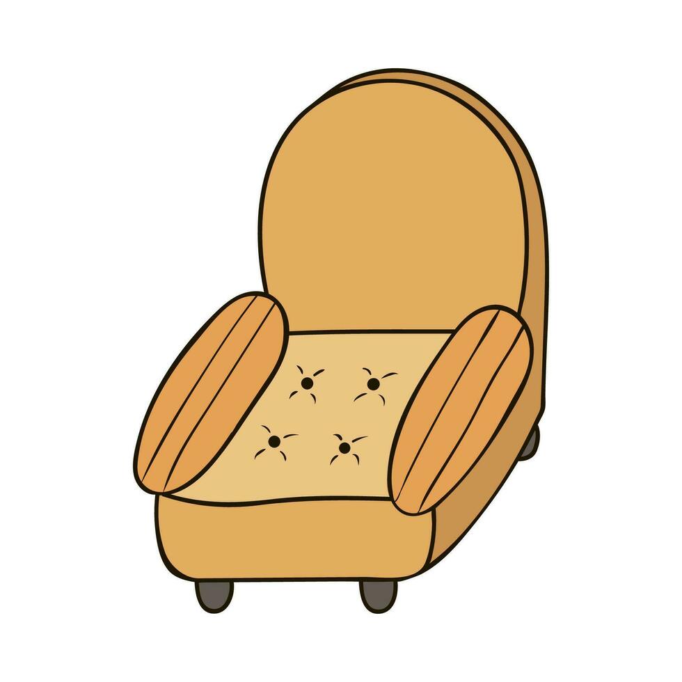 main tiré fauteuil dans hygge style doux et confortable. canapé pour confortable soirées avec le famille, relaxant après travail, en lisant. vecteur illustration avec main tiré contour isolé sur Contexte