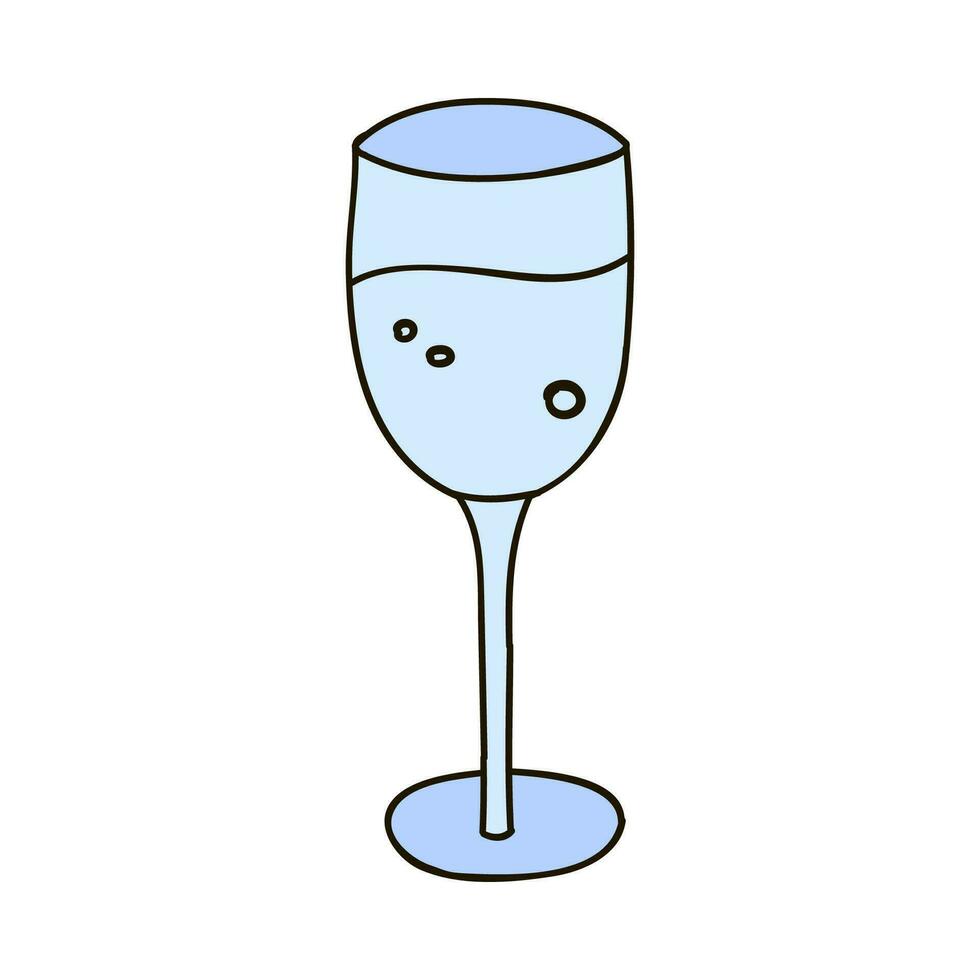 main tiré Champagne verre avec de l'alcool dans il avec bulles. vacances boisson pour autocollants, planificateurs, ferraille éléments, social médias. vecteur illustration avec main tiré contour isolé sur Contexte