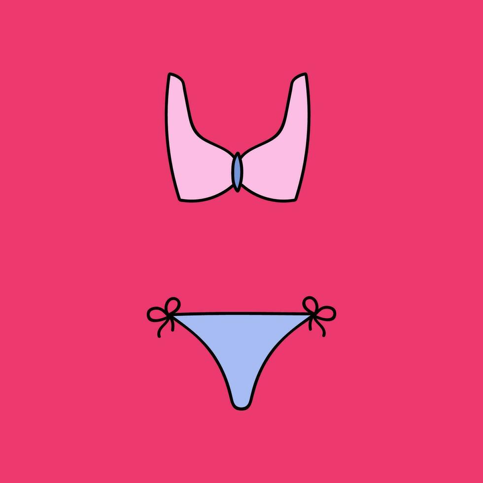 mignonne clipart vecteur été maillot de bain pour femmes et filles. nager vêtements pour nager dans le piscine, mer, océan. Facile coloré main tiré griffonnage isolé sur le Contexte