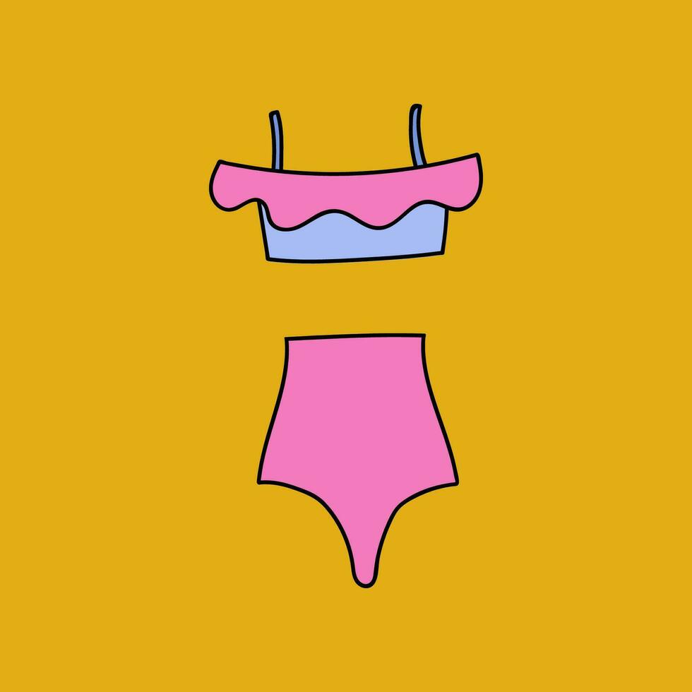 mignonne clipart vecteur été maillot de bain pour femmes et filles. nager vêtements pour nager dans le piscine, mer, océan. Facile coloré main tiré griffonnage isolé sur le Contexte