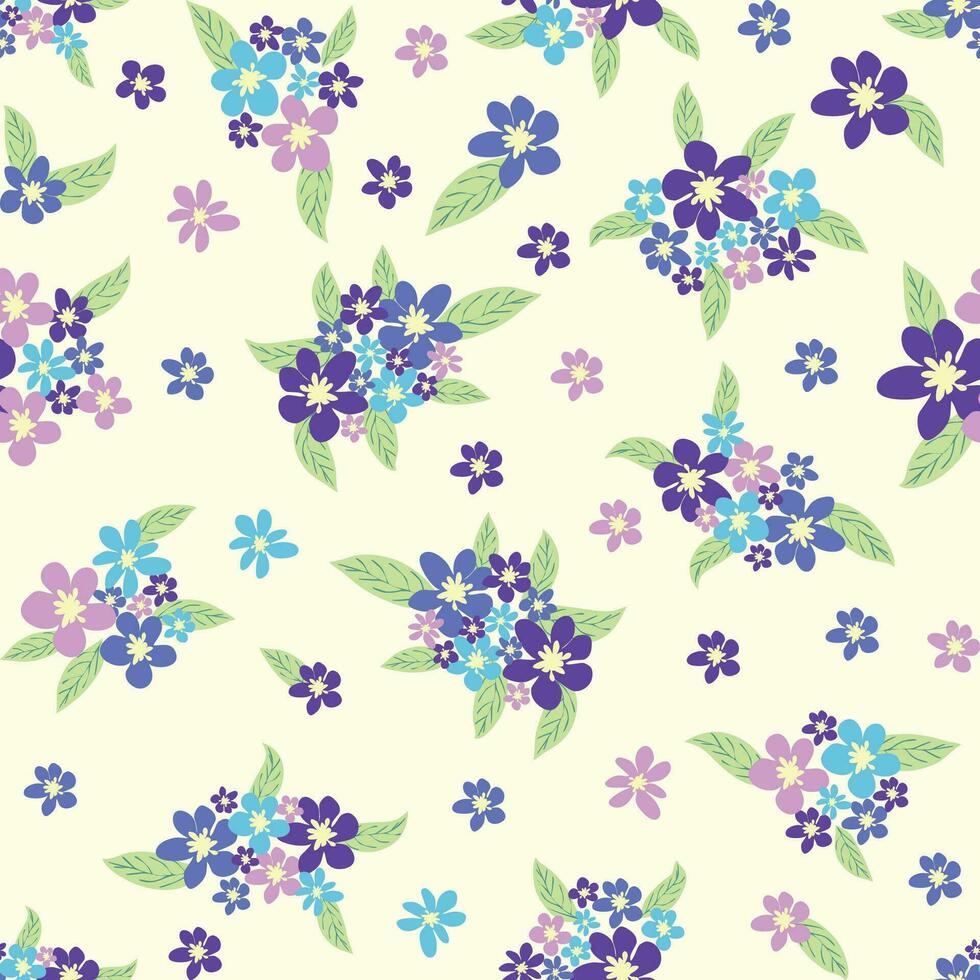 floral sans couture modèle avec titien, lavande, bleu, violet camomille fleur et feuilles sur pastel Contexte vecteur